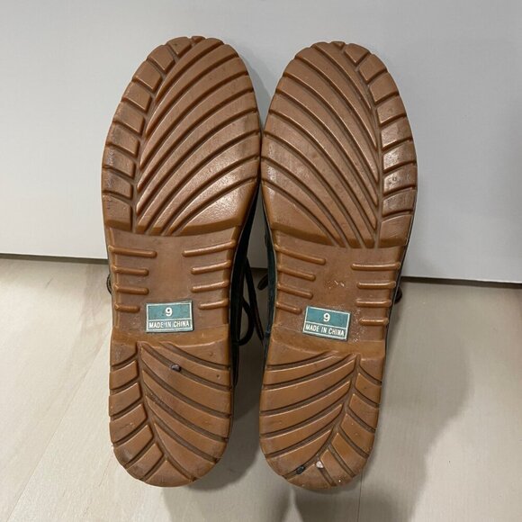 Nine West Duck Boot Vintage 90s Brown Green Lace Up Rubber Padded Collar Size 9 - Picture 11 of 12